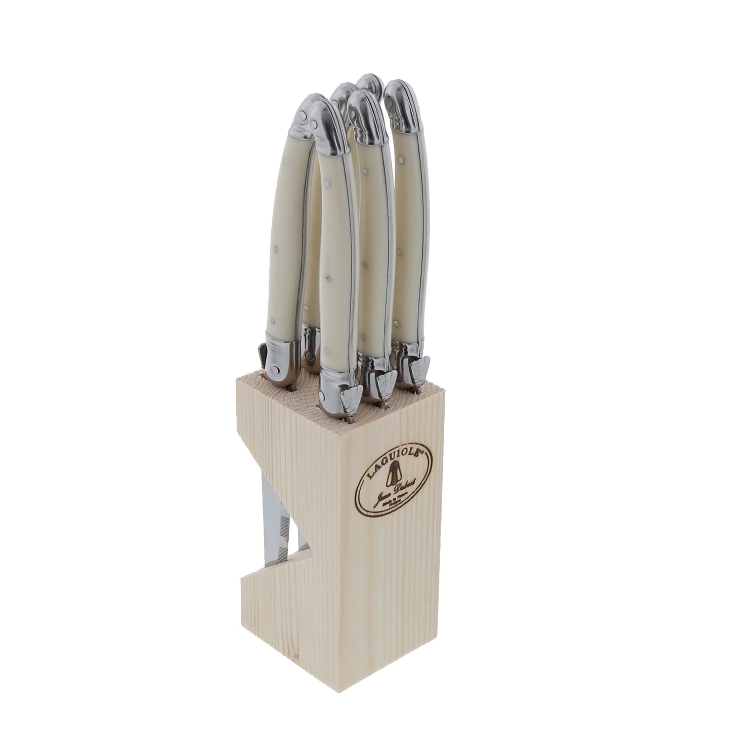 Ivory Laguiole Steak Knife Set in Wood Block (6 piece)