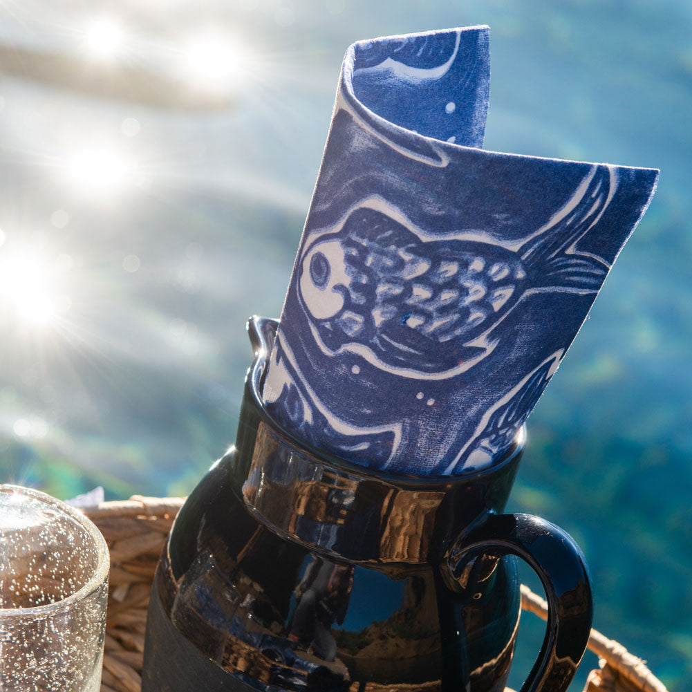 Navy Blue Pescado (Fish) Sepepscad Paper Napkins (8")