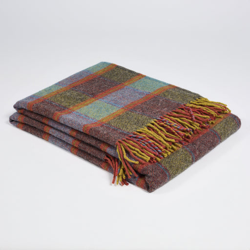 Green Blue Red and Ochre 100% Shetland Wool Throw Blanket