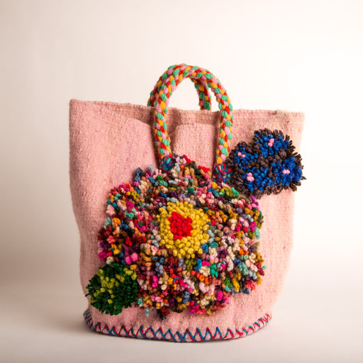 Hand Woven Tote Floral (Mauve)
