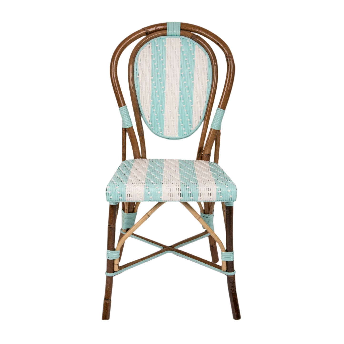Azure and White Mediterranean Bistro Chair (petit points bandes- stripe)