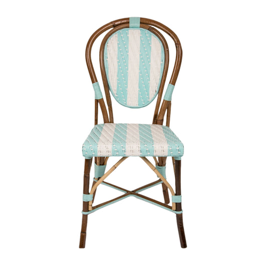 Azure and White Mediterranean Bistro Chair (petit points bandes- stripe)
