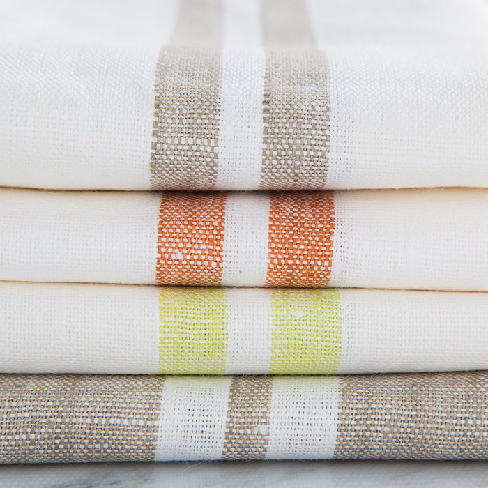 Green & White Striped Linen Tea Towel