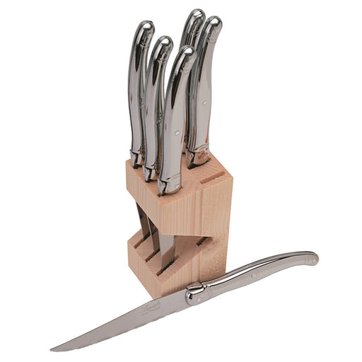 Stainless Steel Laguiole Steak Knife Set in Wood Block (6 piece)