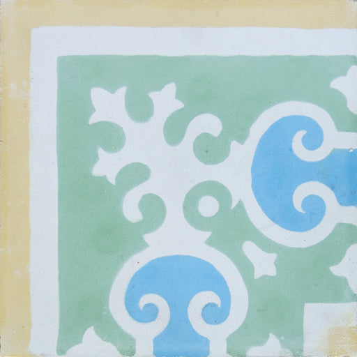Green, Yellow & Blue Baroque Corner Carocim Tile (8" x 8") (Individual Tile)