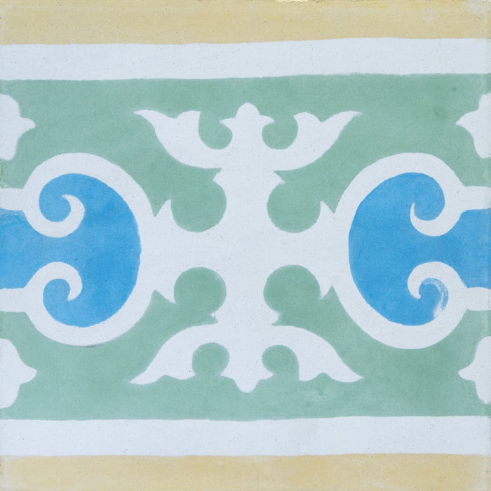 Green, Yellow & Blue Baroque Frise Carocim Tile (8" x 8") (pack of 12)