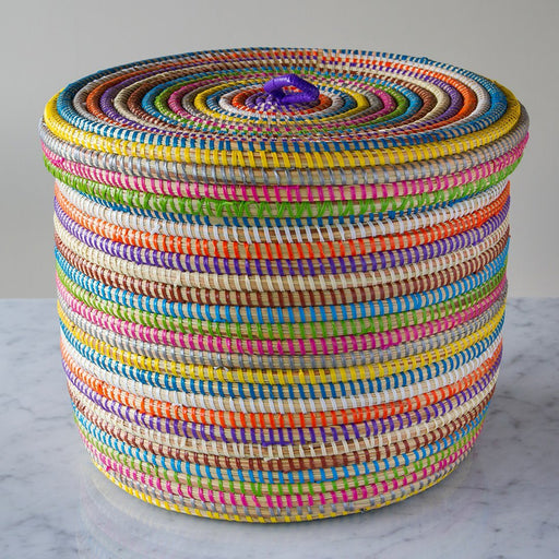 Multi African Basket With Lid - Large (9.5"h)