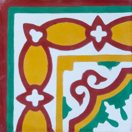 Red, Yellow & Green Provencale Corner Carocim Tile (8" x 8") (Individual Tile)