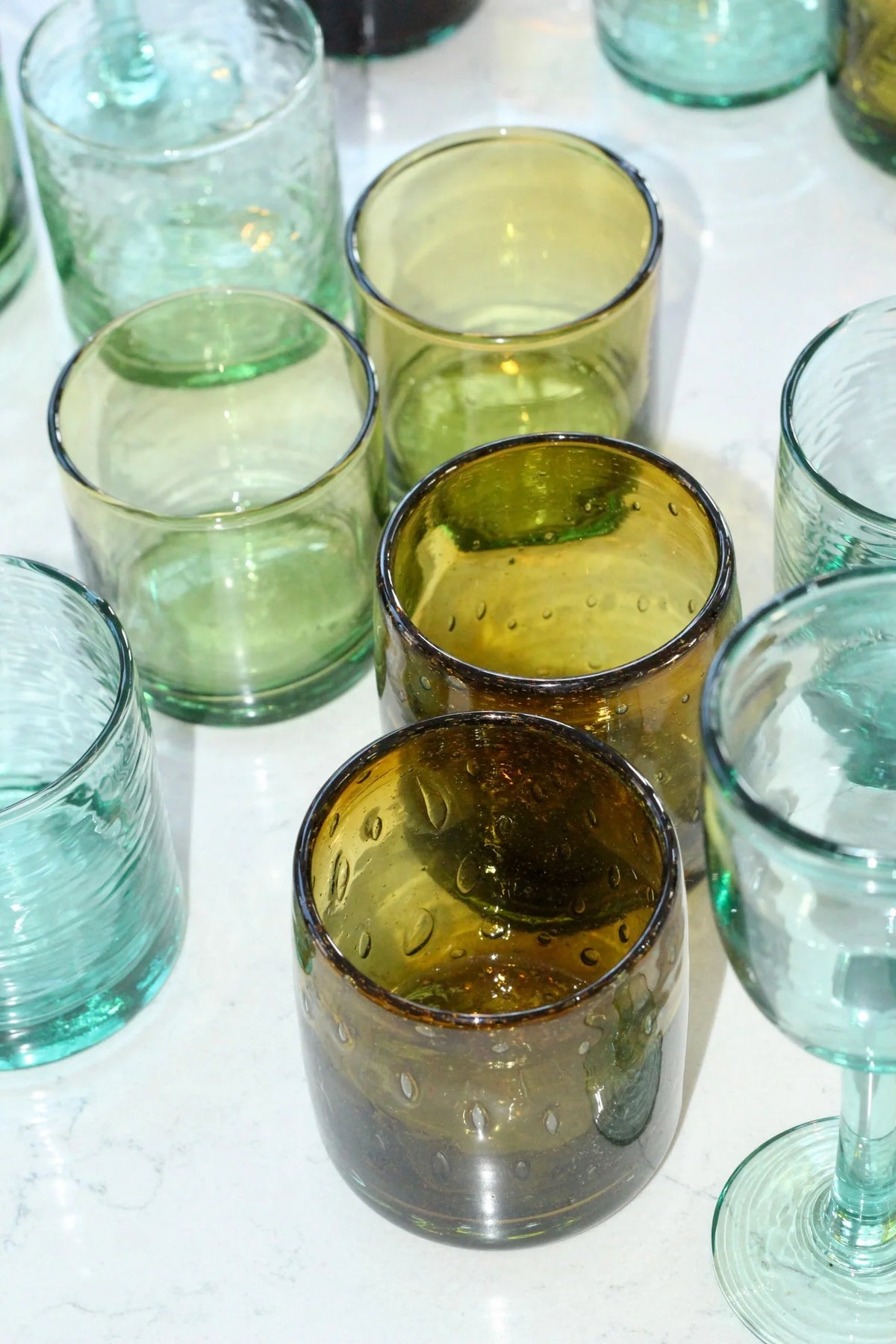 Handblown Recycled Bubble Rocks Tumbler in Aqua Bi-color