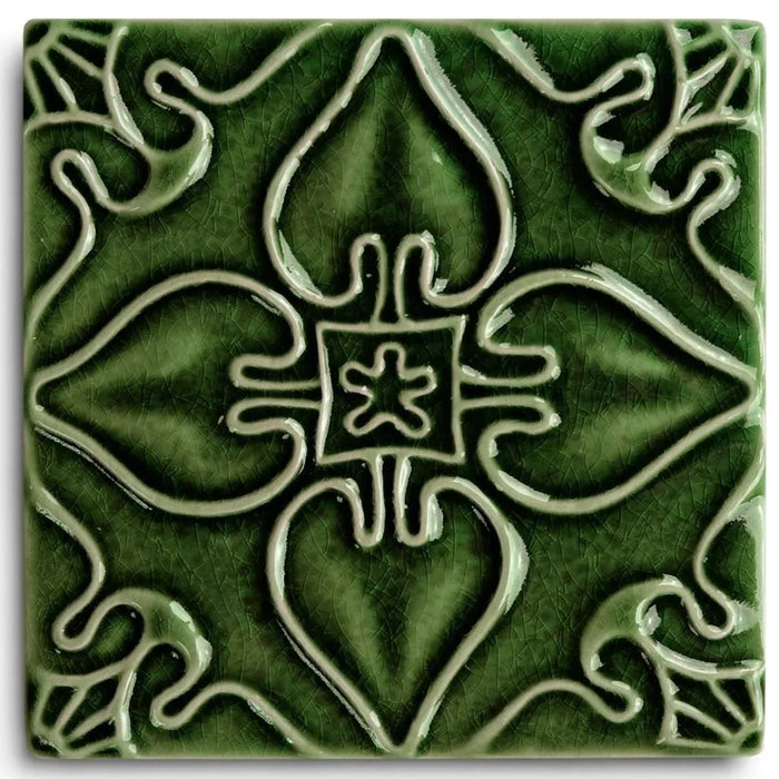Esmerald Green Theia Ornate Pattern Tile (6" x 6")