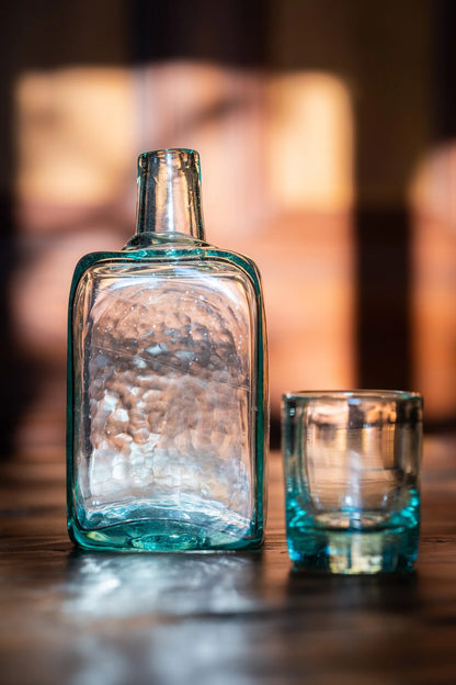 Handblown Bedside Carafe Set in Seaglass