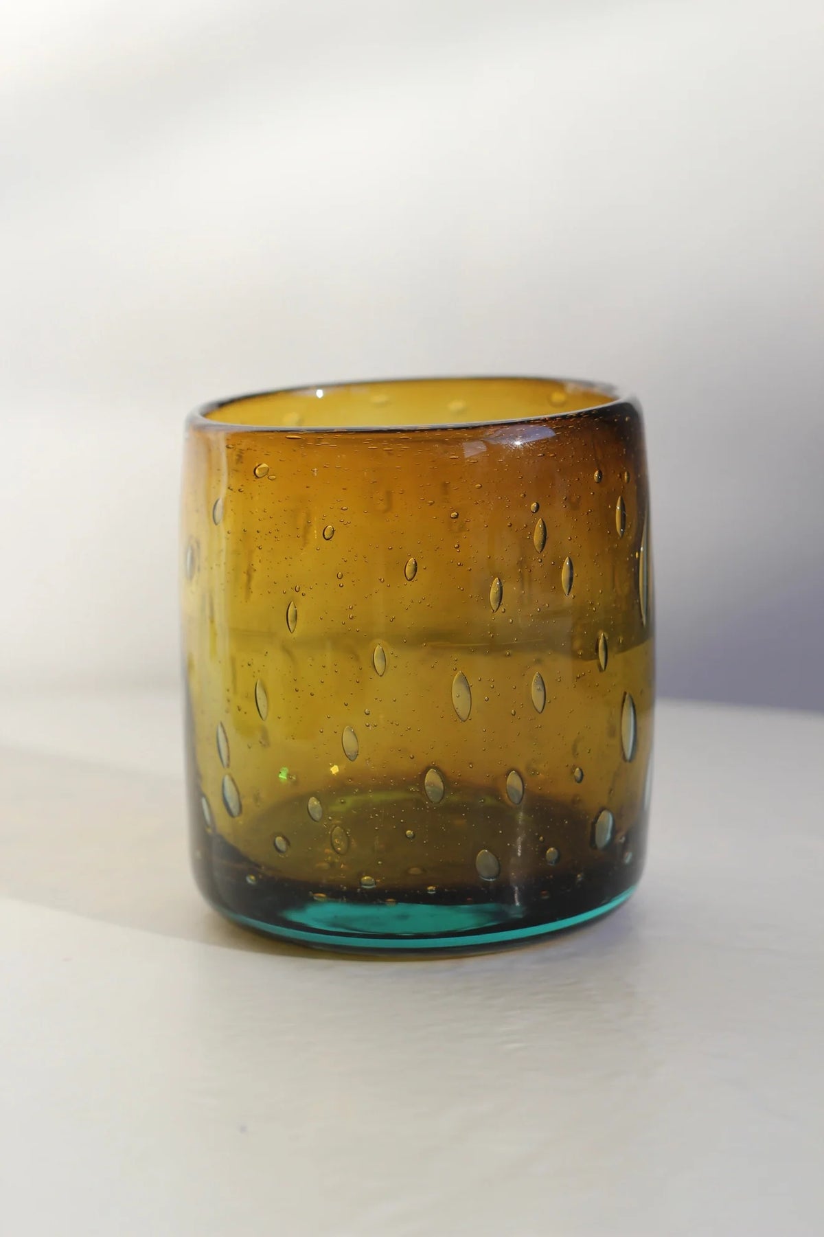 Handblown Recycled Bubble Rocks Tumbler in Aqua Bi-color