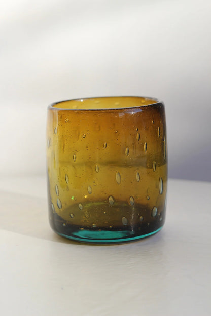 Handblown Recycled Bubble Rocks Tumbler in Aqua Bi-color
