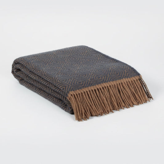 Hand-loomed Blue/Brown Venezia Wool Throw Blanket (Made in Ukraine)