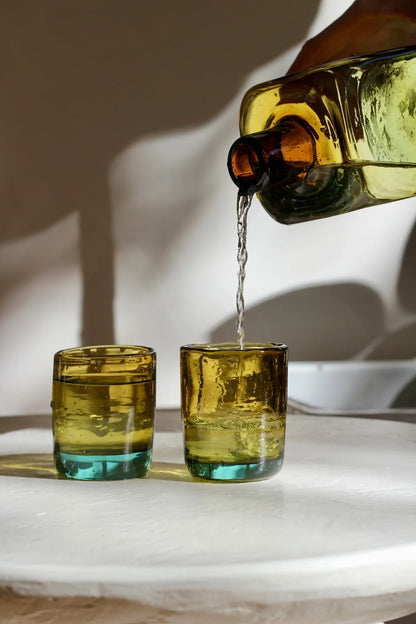 Handblown Bedside Carafe Set in Sunflower Aqua Bi-color