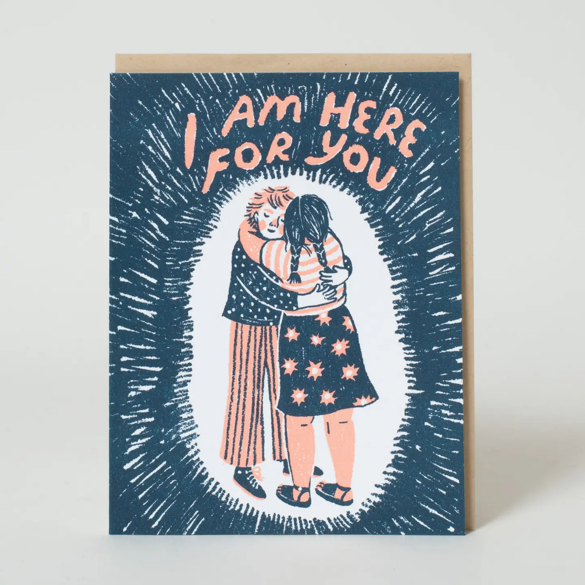 Here For You Hug Letterpress Greeting Card By Phoebe Wahl