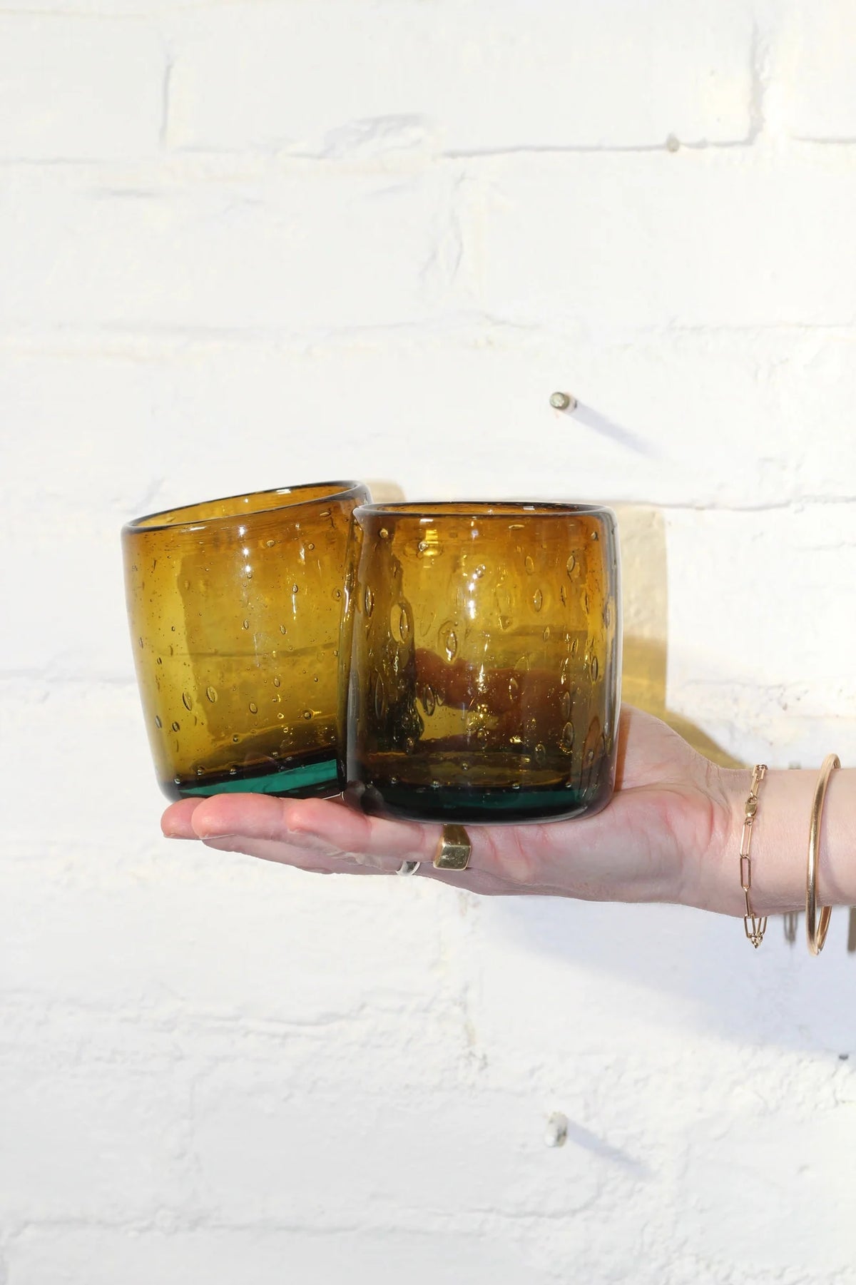 Handblown Recycled Bubble Rocks Tumbler in Aqua Bi-color