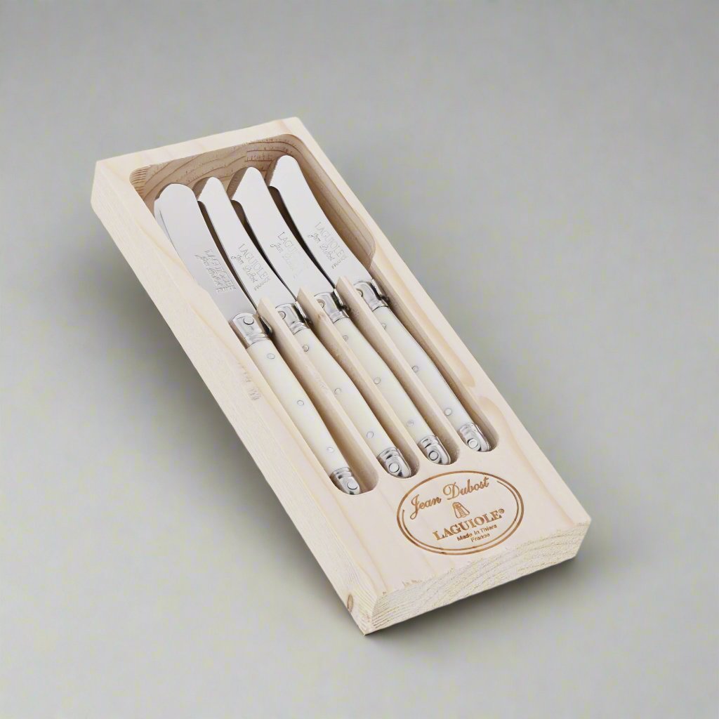 Jean Dubost 4 White Knives Butter Spreaders