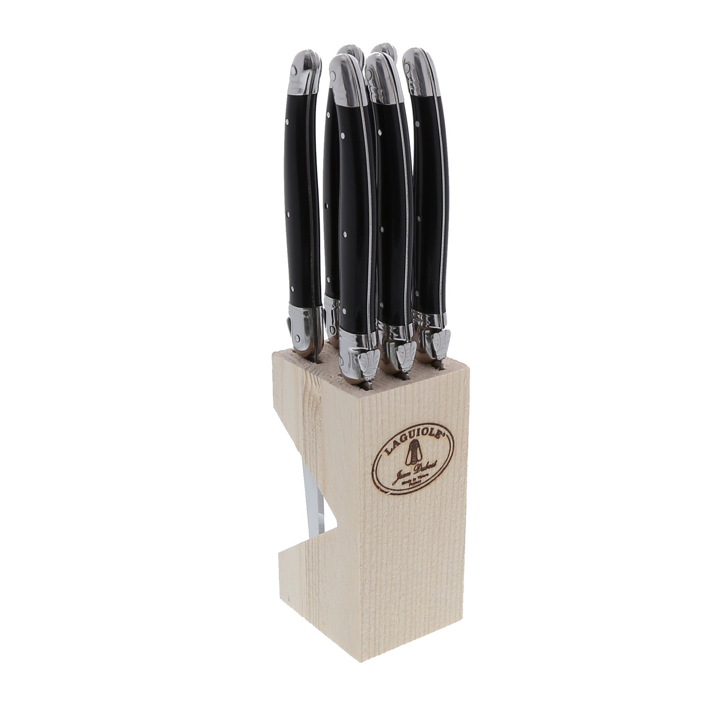Black Laguiole Steak Knife Set in Wood Block (6 piece)