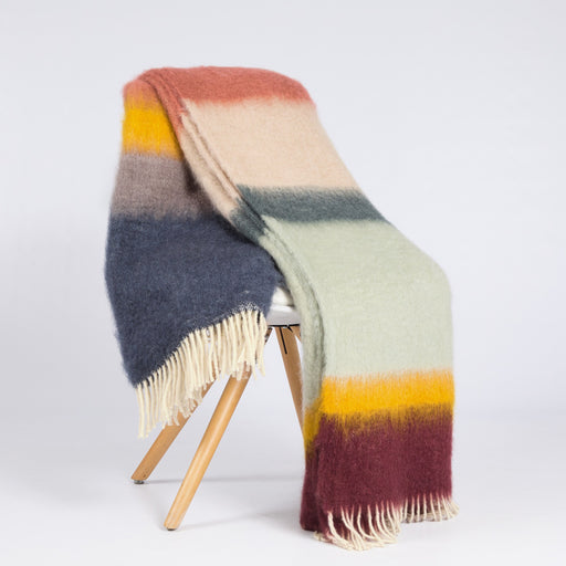 Blue Mauve Yellow and Grey Mohair Matisse Throw Blanket