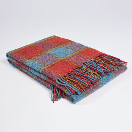 Red Blue and Yellow 100% Shetland Wool Throw Blanket