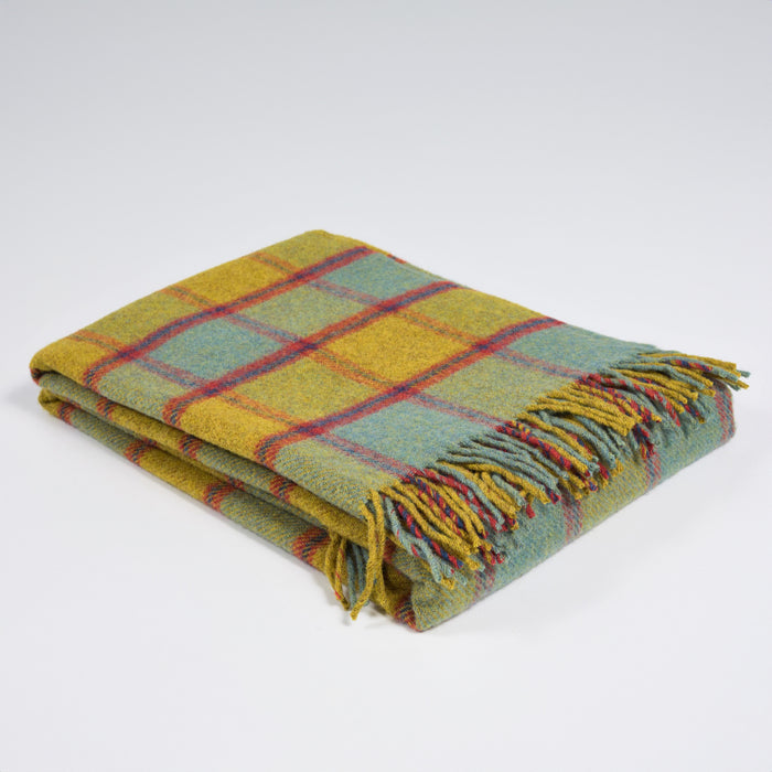 Green Yellow Maroon and Blue 100% Shetland Wool Throw Blanket
