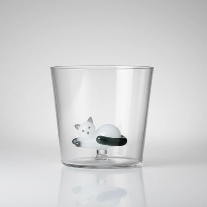 Ichendorf White and Smoke Lying Tabby Cat Glass Handmade Tumbler