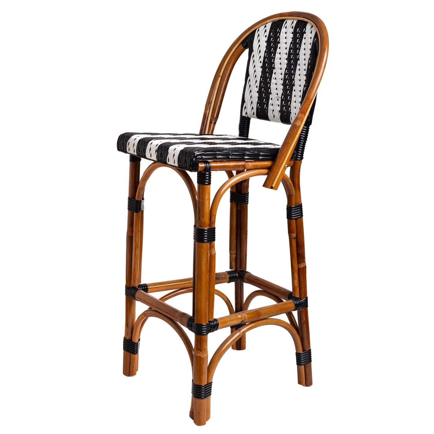 Black and White Mediterranean Bistro Stool with Back (26" h. seat) (STRIPE)