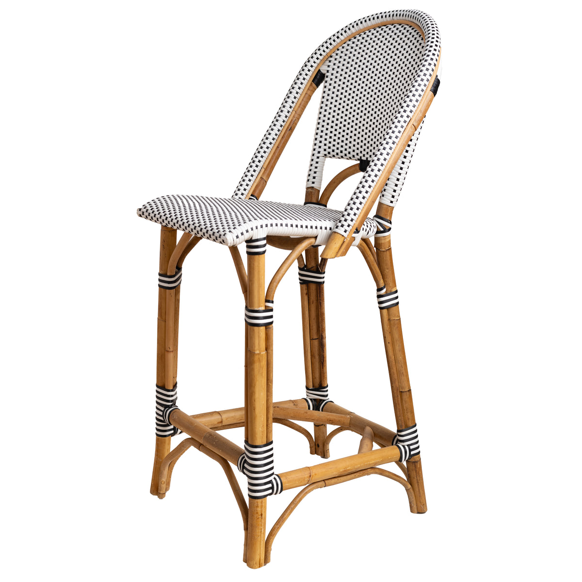 White and Black Mediterranean Bistro Stool with Back (26" h. seat) (E)