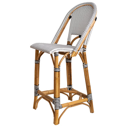 White and Black Mediterranean Bistro Stool with Back (26" h. seat) (E)