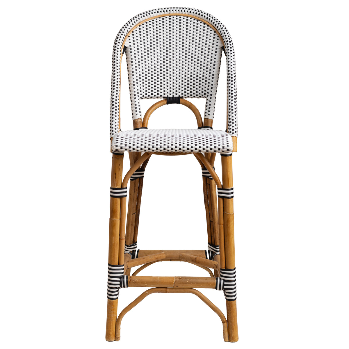 White and Black Mediterranean Bistro Stool with Back (26" h. seat) (E)
