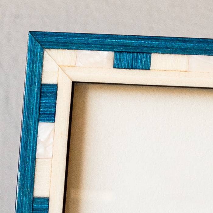 Blue and Cream Pearl Handmade Marquetry Picture Frame (5x7”)