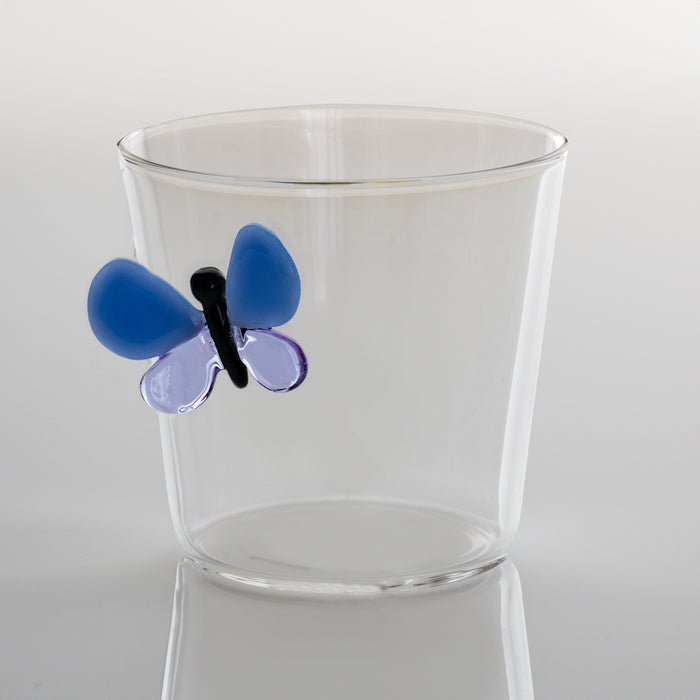 Ichendorf Milano Blue Garden Picnic Butterfly Glass Handmade Tumbler
