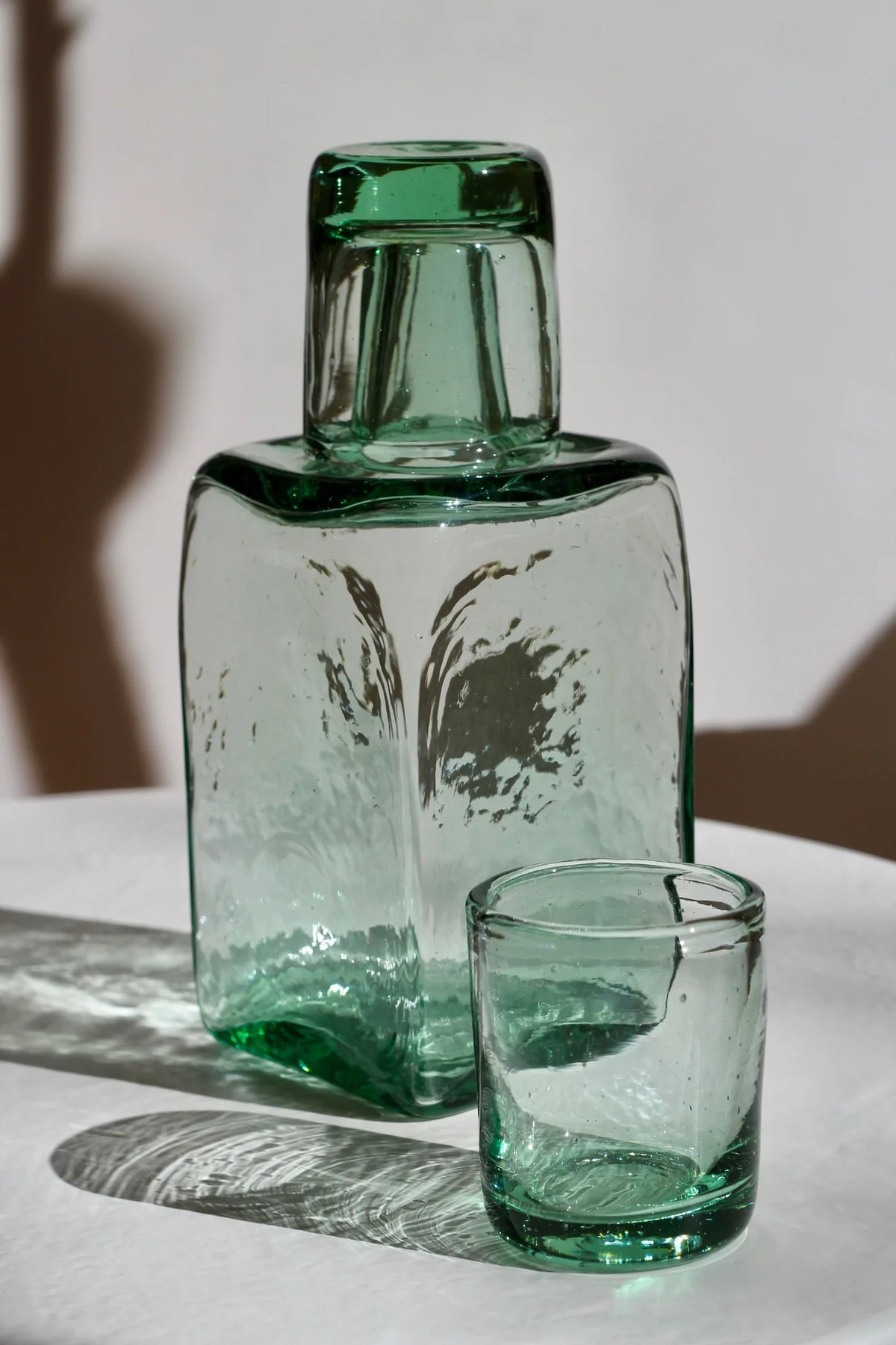 Handblown Bedside Carafe Set in Seaglass