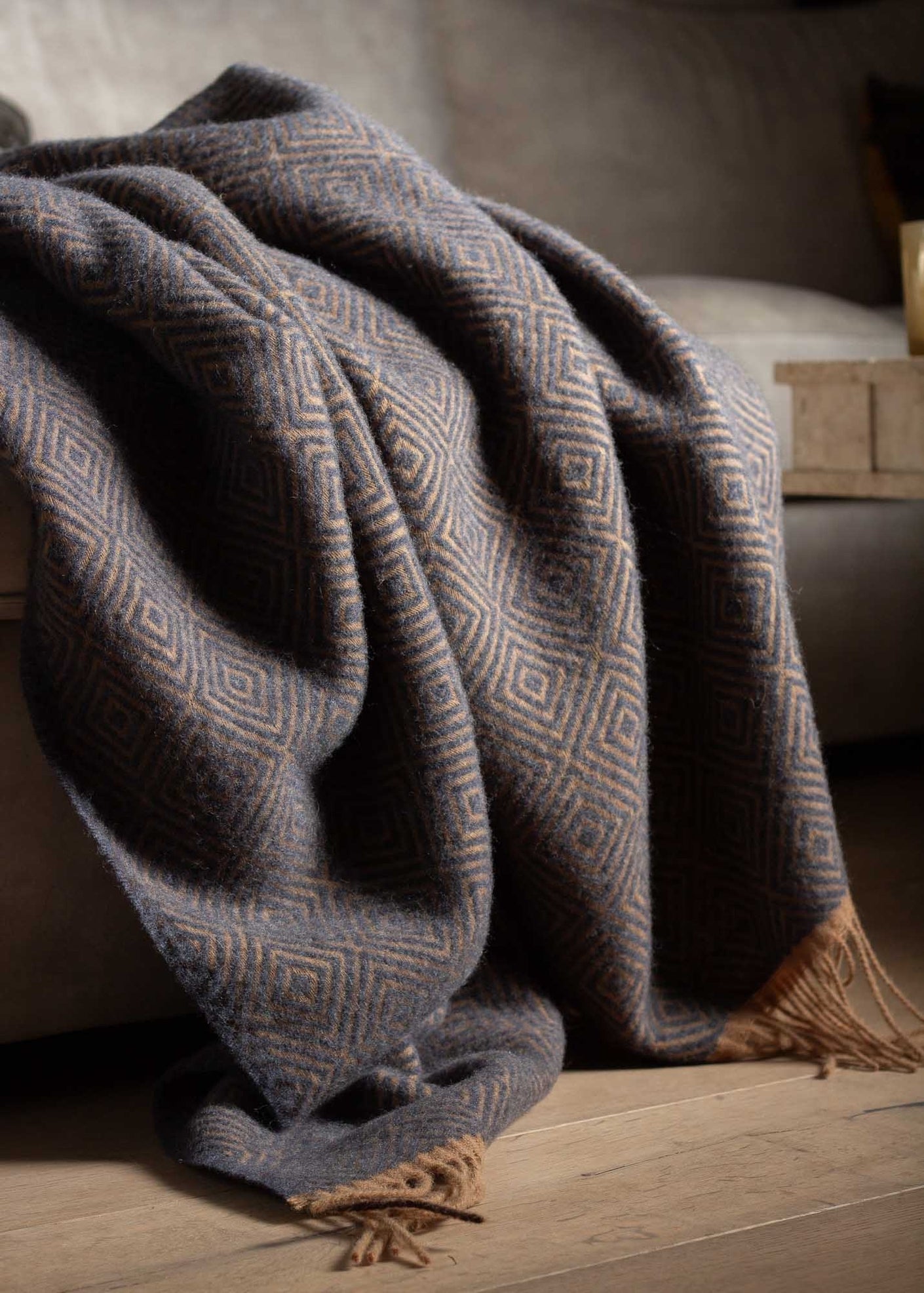 Hand-loomed Blue/Brown Venezia Wool Throw Blanket (Made in Ukraine)