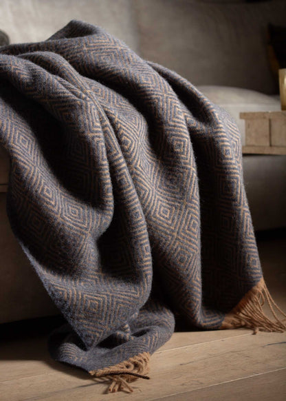 Hand-loomed Blue/Brown Venezia Wool Throw Blanket (Made in Ukraine)