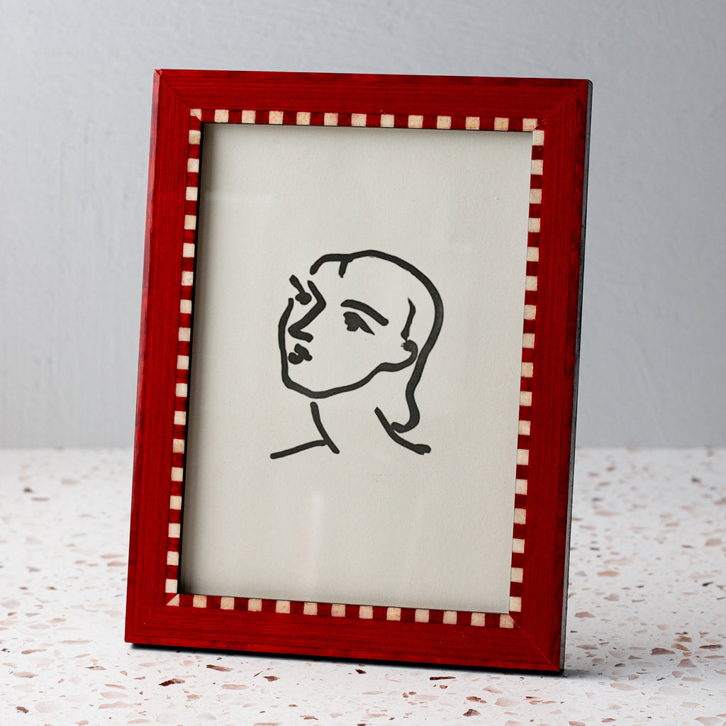 Red / Rosso Checkered Era Handmade Marquetry Picture Frame (5x7”)