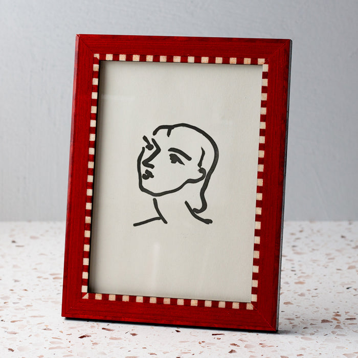 Red / Rosso Checkered Era Handmade Marquetry Picture Frame (5x7”)