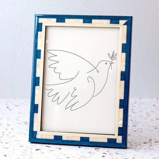 Blue and Cream Pearl Handmade Marquetry Picture Frame (5x7”)