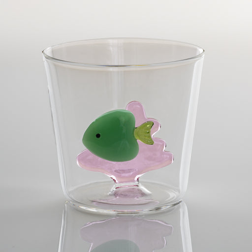 Ichendorf Milano Marine Green & Pink Garden Fish Glass Handmade Tumbler