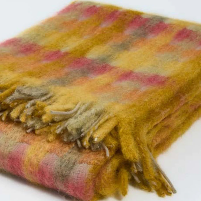 Pink Ochre and Orange Mia Mohair Throw Blanket