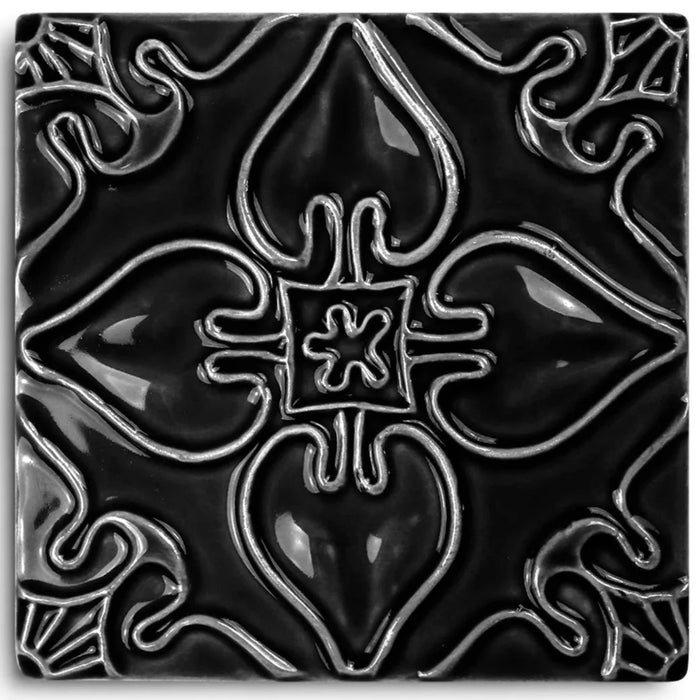 Black Theia Ornate Pattern Tile (6" x 6")