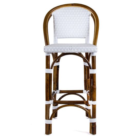 White Mediterranean Bistro Stool with Back (26" h. seat) (E)