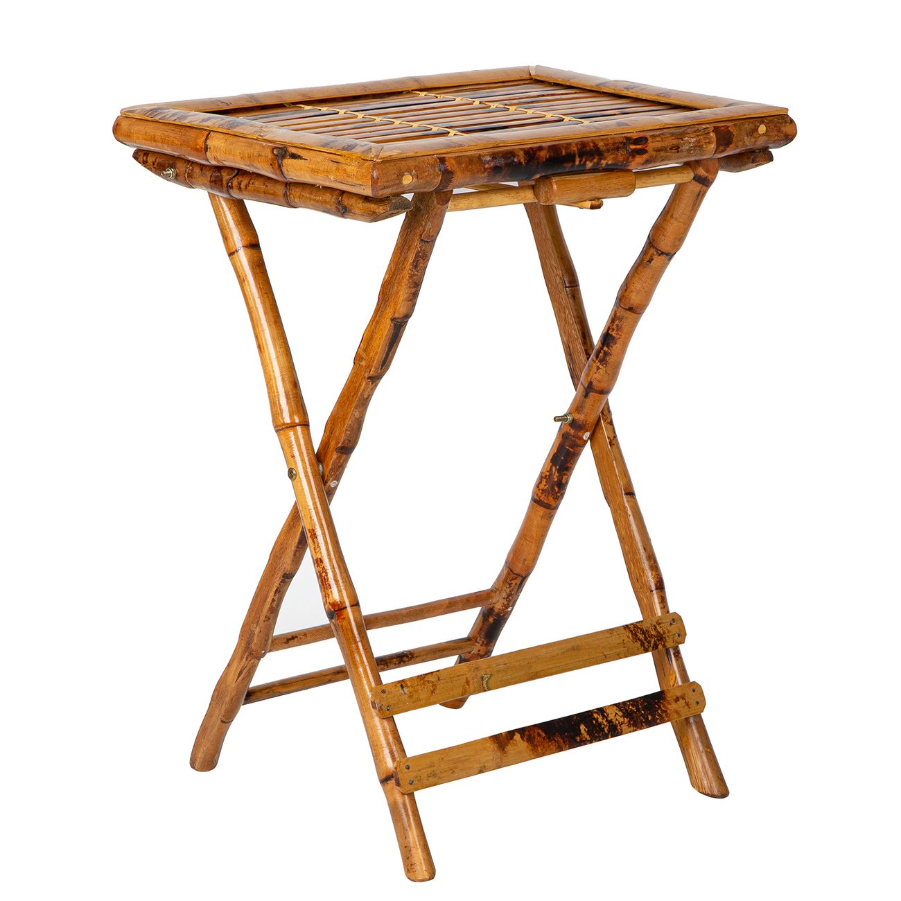 Tortoise Rattan Bamboo TV Tray Stand (4-Piece Set)