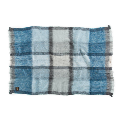 Blue Grey Light Blue Plaid Mohair Throw Blanket
