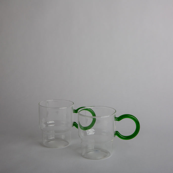 Glass Cup with Green Handle