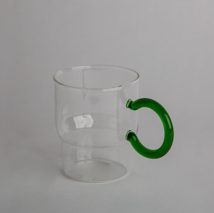 Glass Cup with Green Handle