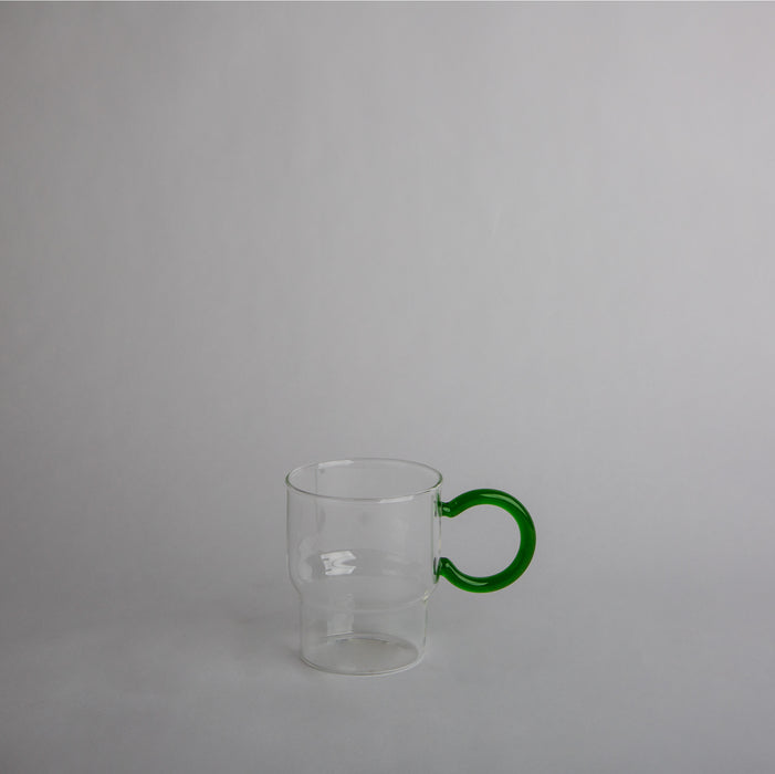 Glass Cup with Green Handle