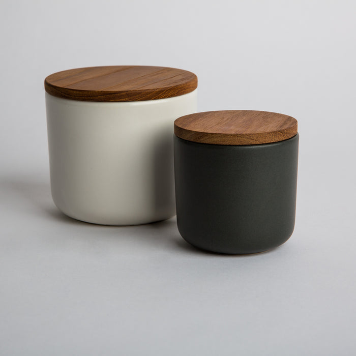 Stoneware and Acacia Canisters (Sm)
