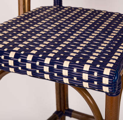 Dark Blue and Cream Mediterranean Bistro Stool with Back (26" h. seat) (Margaux)